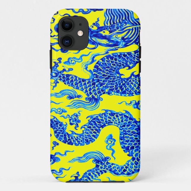 Blauer gelber orientalischer Drache-Kunst Iphone Case-Mate iPhone Hülle (Rückseite)