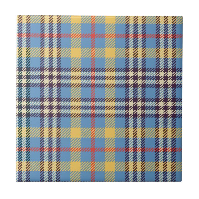 Blauer, gelber, roter und brauner Tartan Fliese (Vorderseite)