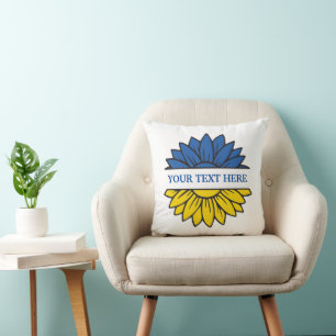 Blauer/gelber Sonnenblume. Eigener Text. Personali Kissen