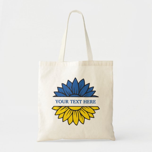 Blauer/gelber Sonnenblume. Eigener Text. Personali Tragetasche (Vorne)