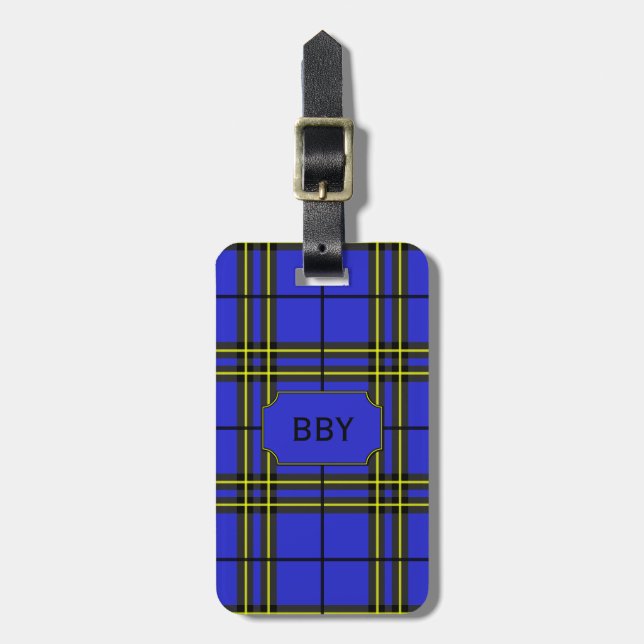Blauer Gelber Tartan Gepäckanhänger (Vorderseite vertikal)