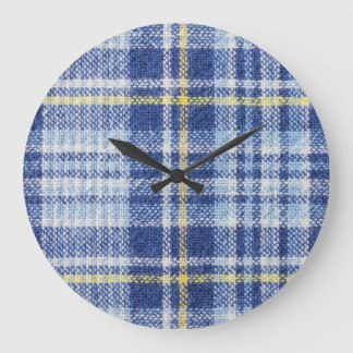 Blauer Gelber Tartan: Modische Karierte Große Wanduhr
