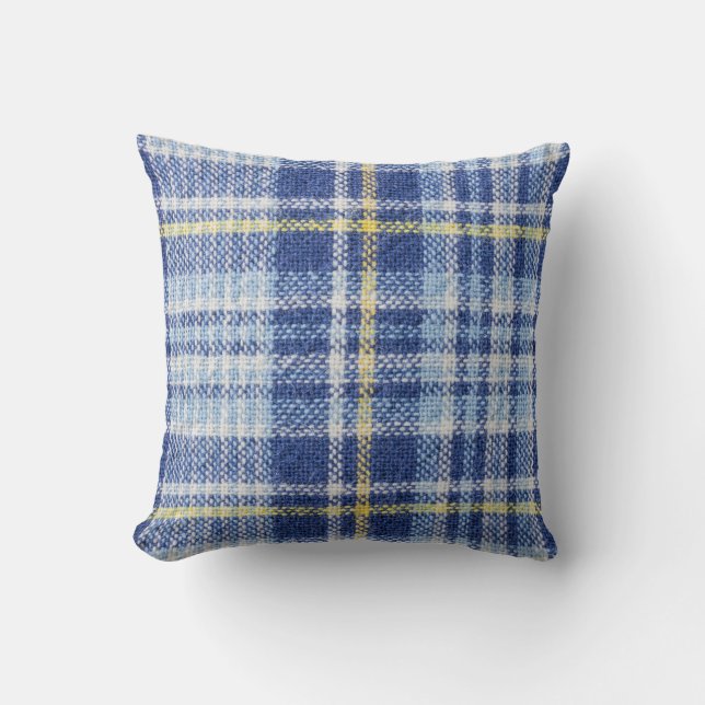 Blauer Gelber Tartan: Modische Karierte Kissen (Vorderseite)