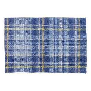 Blauer Gelber Tartan: Modische Karierte Kissenbezug
