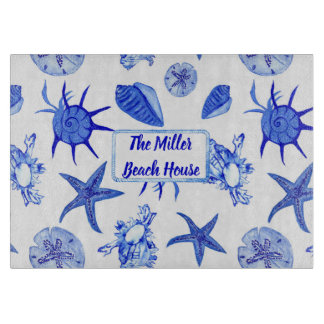 Blauer gemischter Seashell-individuelle Name Schneidebrett