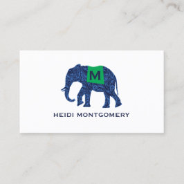 Blauer Gemusterter Elefant mit Monogram Visitenkarte