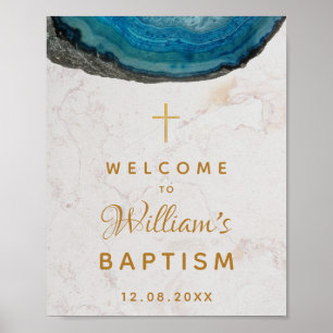 Blauer Geode Junge Taufe Marmor Gold Kreuz Willkom Poster