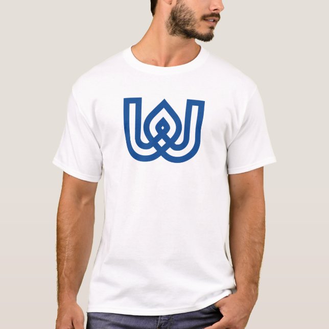 Blauer geometrischer Buchstabe W Monogramm T-Shirt (Vorderseite)