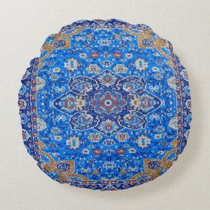 Blauer geometrischer persischer türkischer Teppich Rundes Kissen