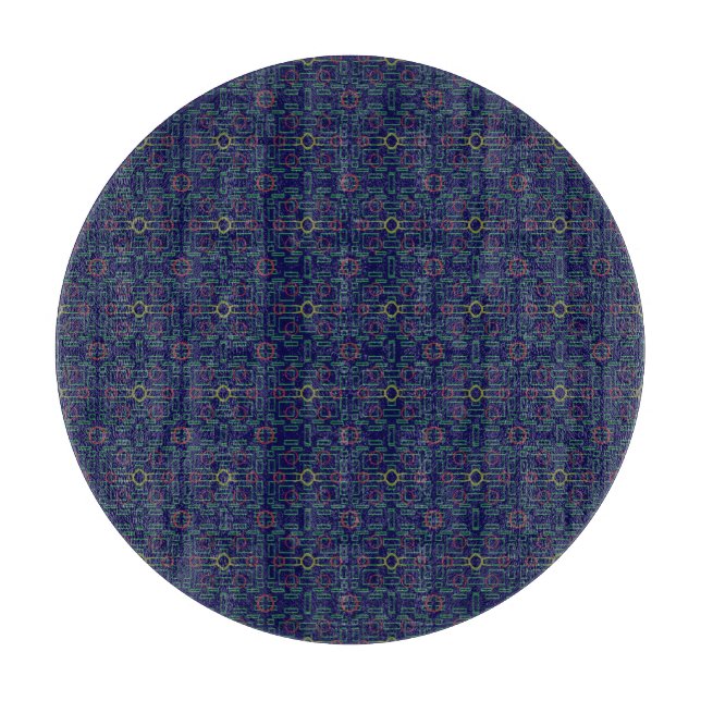 Blauer geometrischer Yellow Ovals Cutting Board Schneidebrett (Vorderseite)
