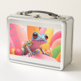 Blauer gepunkteter Frosch mit pastellfarbenem Hint Metall Brotdose