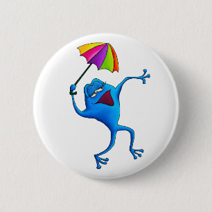 Blauer Gesang-Frosch mit Regenschirm Button