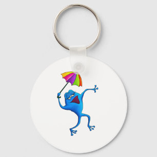 Blauer Gesang-Frosch mit Regenschirm Schlüsselanhänger