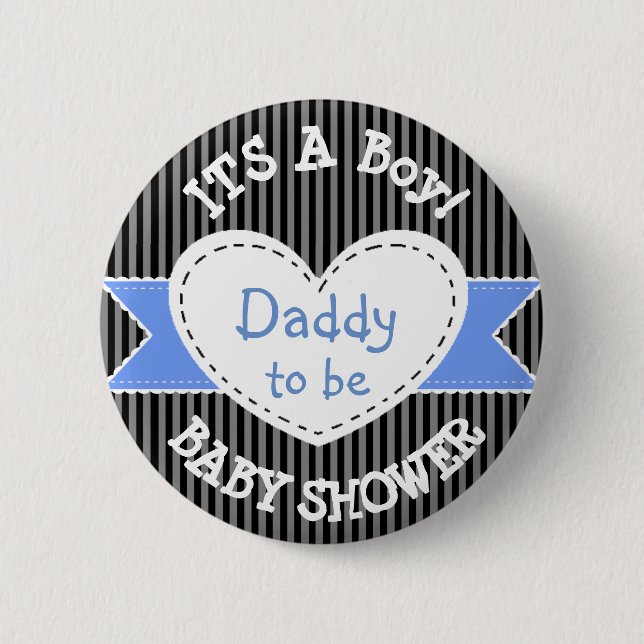 Blauer gestreifter Baby-Duschen-Knopf-Vater, zum Button (Vorderseite)