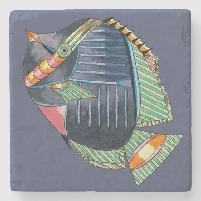 Blauer gestreifter Engels-Fisch-Stein-Untersetzer Steinuntersetzer (Vorderseite)