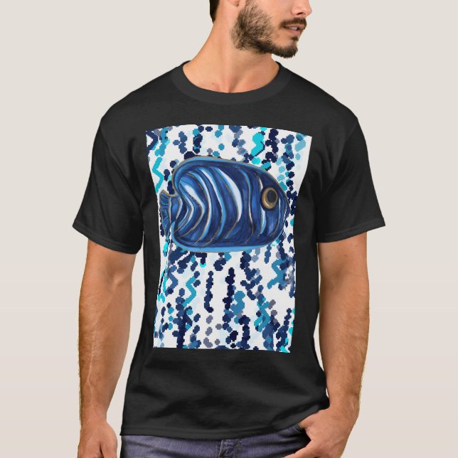 Blauer gestreifter Engelskalmar T-Shirt (Vorderseite)