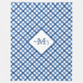 Blauer Gingham Diamant Monogramm-Name Fleece Decke