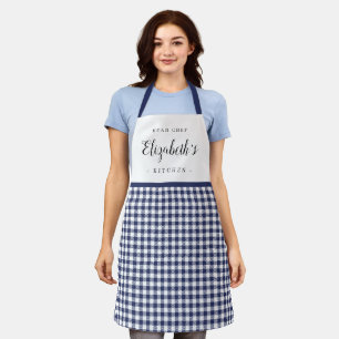 Blauer Gingham Karo Erwachsener personalisierte K Schürze