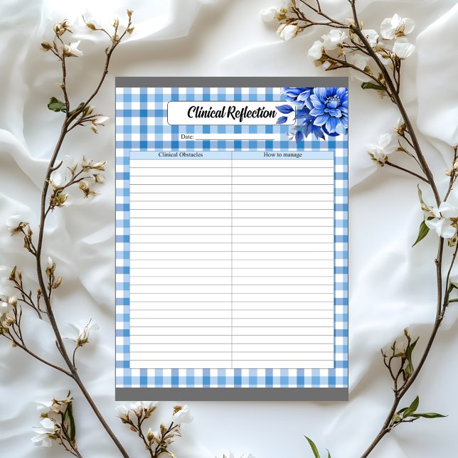 Blauer Gingham Klinische Reflektion Notizblock (Von Creator hochgeladen)