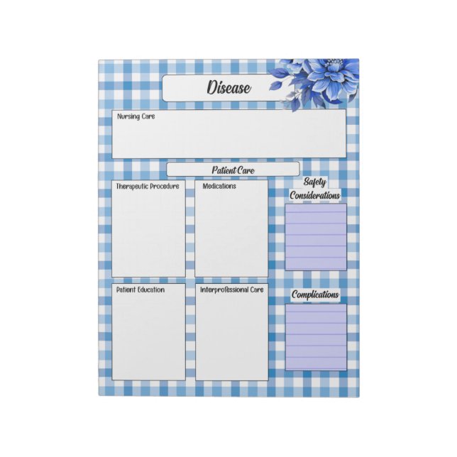 Blauer Gingham _ KrankheitTemp 2 Notizblock (Rotiert)