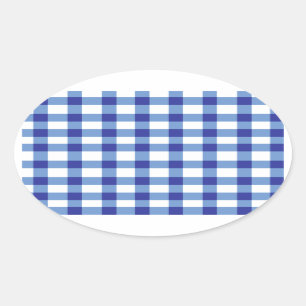 Blauer Gingham Ovaler Aufkleber