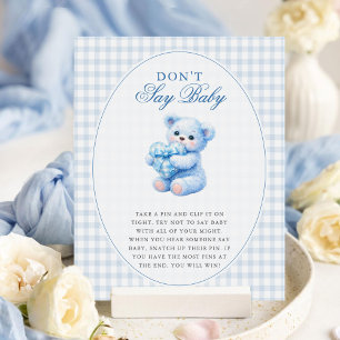 Blauer Gingham-Teddybär neutrale Babyparty Poster