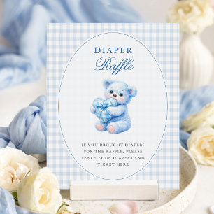 Blauer Gingham-Teddybär neutrale Babyparty Poster