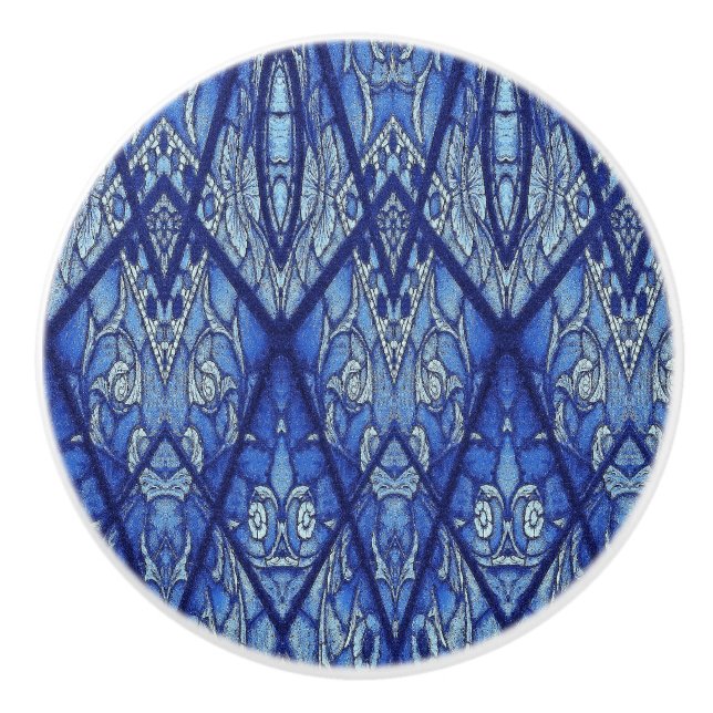Blauer Glasszieher Keramikknauf (Vorderseite)