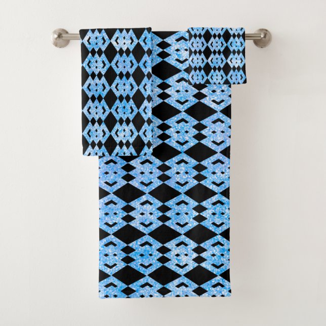 Blauer Glitter-Überlapp-Diamantmuster Badhandtuch Set (Insitu)