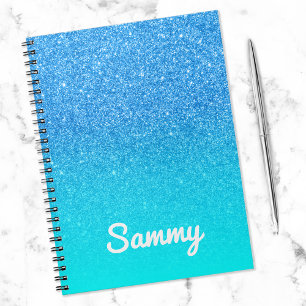 Blauer Glitter und Aqua Ombre Personalisiert Notizblock