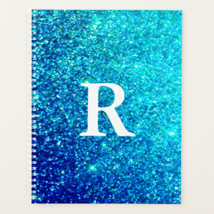 Blauer Glitterie Aquamarine Monogramm-Initialen Planer