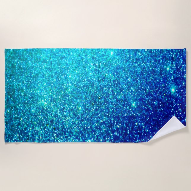 Blauer Glitterie Ombre Aquamarin farbiges Hell Strandtuch (Vorderseite)