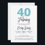 Blauer Glitzer 40 und fabulous | 40. Geburtstag Pa Einladung<br><div class="desc">Ein elegantes und elegantes Foto aus dem 40. Jahrhundert lädt Sie zum persönlichen Verweilen ein. Die Wörter "40 und Fabulous" in schwarz und türkisblau Glitzer sind Set mit eleganter Kalligraphie und moderner Typografie. Exklusiv für Sie von Happy Dolphin Studio entworfen! @glückydolphinstudio</div>