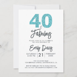 Blauer Glitzer 40 und fabulous | 40. Geburtstag Pa Einladung