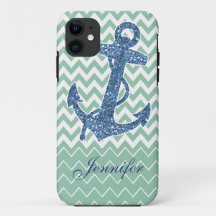 Blauer Glitzer-Druck-Anker-tadelloser grüner Case-Mate iPhone Hülle