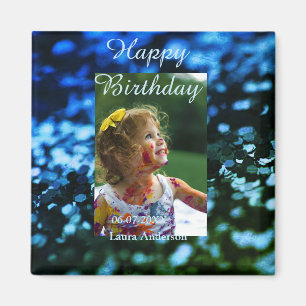 Blauer Glitzer Foto Kindergeburtstag Moderner Rost Magnet