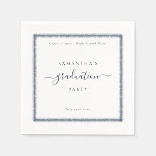 Blauer Glitzer Frame Year Name Graduation Party Serviette