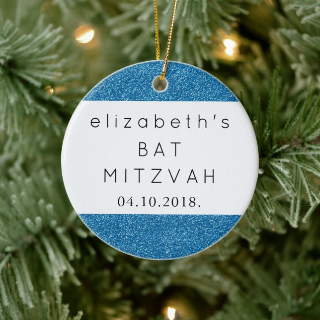 Blauer Glitzer, Glitzer Hintergrund, Bat Mitzvah Keramik Ornament (Baum)