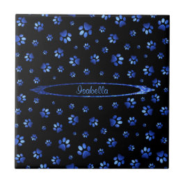 Blauer Glitzer Hundeschema Monogram Fliese