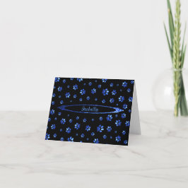 Blauer Glitzer Hundeschema Monogram Karte