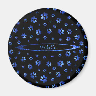 Blauer Glitzer Hundeschema Monogram Magnet