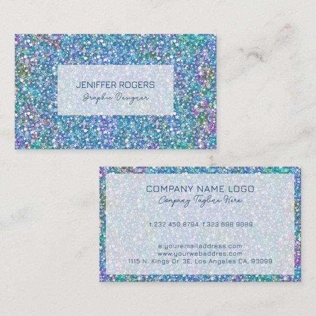 Blauer Glitzer mit Glitzern Visitenkarte (Vorne/Hinten)