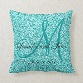 Blauer Glitzer-mit Monogramm Kissen