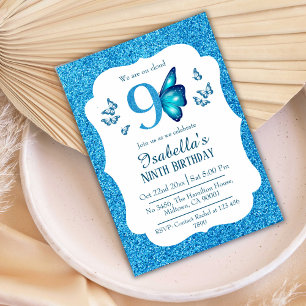 Blauer Glitzer niedlich lebendig funkelnd 9. Gebur Einladung