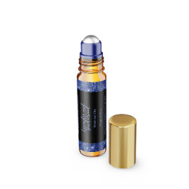 Blauer Glitzer Parfümerrolle Flaschen-Etikett