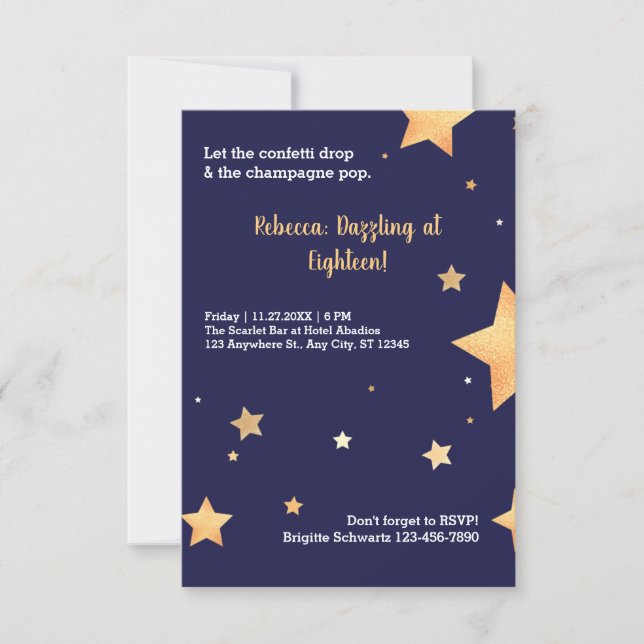 Blauer Glitzer und goldener Geburtstag Einladung (Vorderseite)