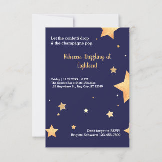 Blauer Glitzer und goldener Geburtstag Einladung