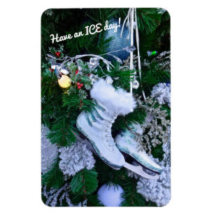 Blauer Glitzer und Pelzeis-Skate auf Weihnachtsbau Magnet