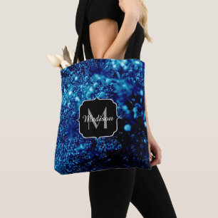 Blauer Glitzern Abstrakt gefrorene Blasen Monogram Tasche
