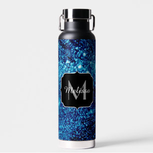 Blauer Glitzern Abstrakt gefrorene Blasen Monogram Trinkflasche